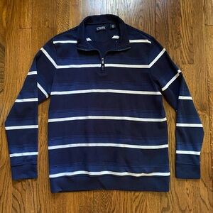 Chaps 1/4 Zip Rugby Sweater Men’s Large Blue Stripe Sweatshirt Long sleeve Shirt